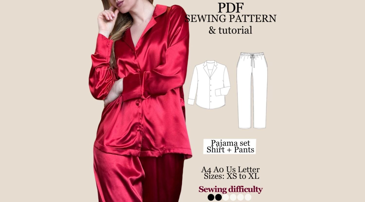 Women’s Pajama Set PDF Sewing Pattern | Shirt & Trousers | Sizes XS–XL ...