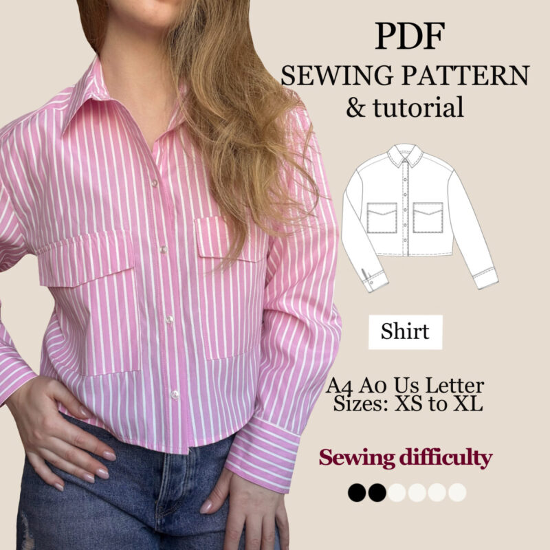Cropped Women's Shirt – PDF Sewing Pattern | Sizes XS–XL