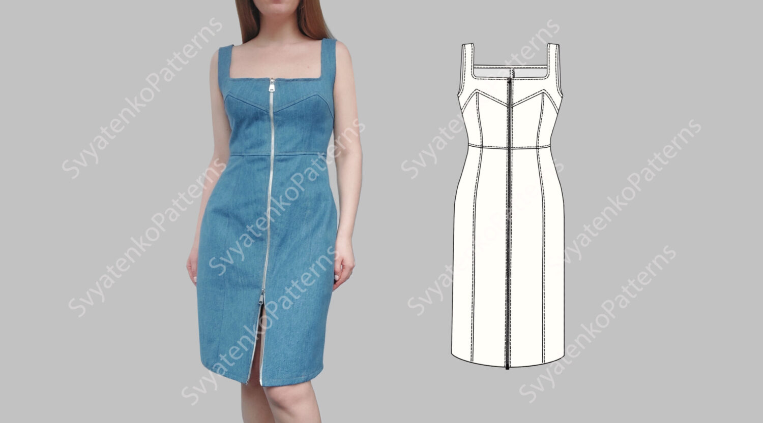 Front Zipper Dress Sewing Pattern, PDF Sewing Pattern, Collar Dress, digital download, dress pattern with instructions, Front Zipper sexy - Image 4