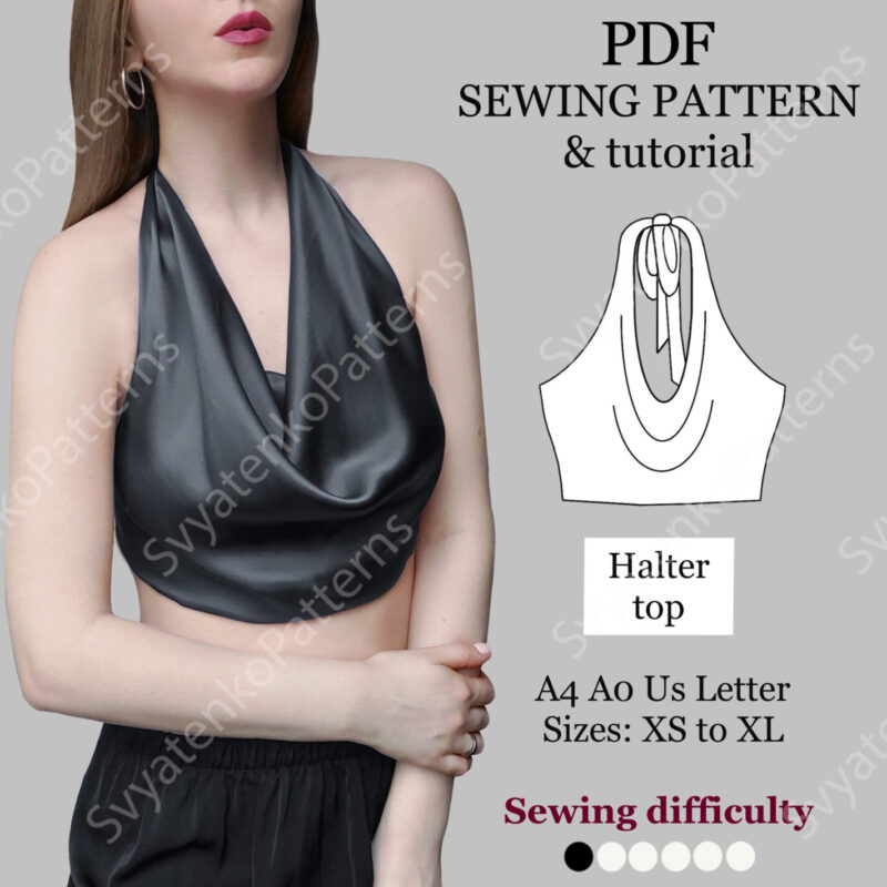 Open Back Top, XS-XL, easy sewing pattern, crop top sewing, pdf sewing pattern, easy illustrated Tutorial, beginner friendly, without zipper