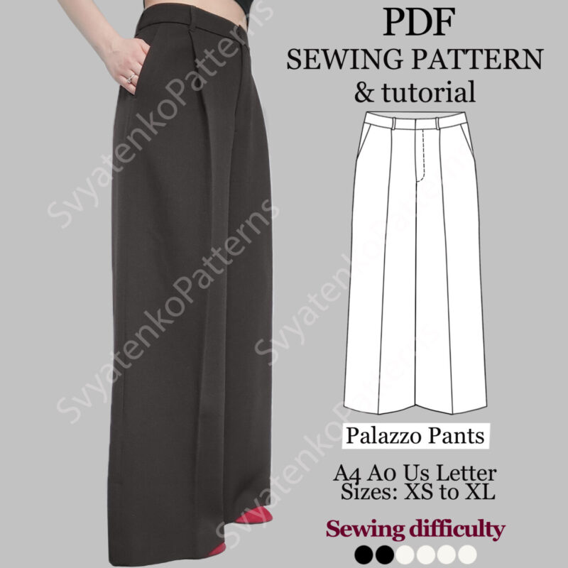 Pattern of wide palazzo pants, incredibly comfortable and simple pants, palazzo pants, summer women's pants with wide legs