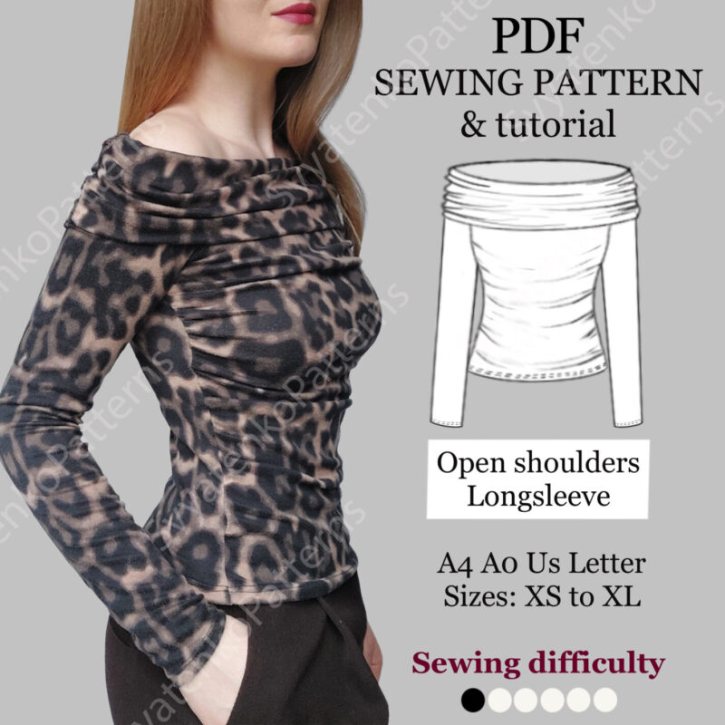 Off the Shoulder Long Sleeve Shirt Pattern| XS-XXL| Instant Download| Easy Digital PDF Pattern| Beginner Pattern