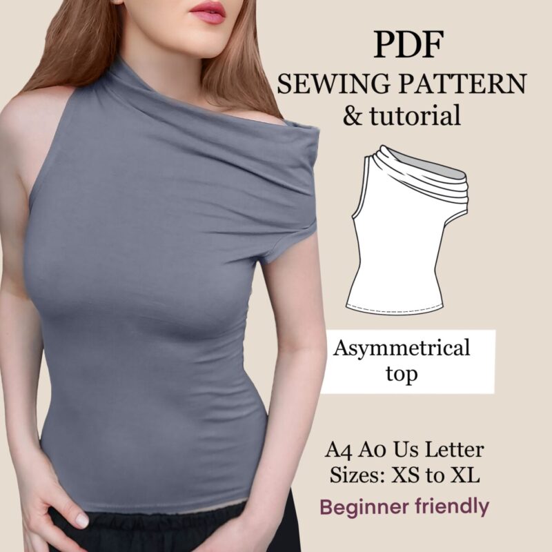 Asymmetrical Off Shoulder Knit Bodycon top PDF Sewing Pattern , beginner friendly pattern , XS-XL , instant download , women top pattern