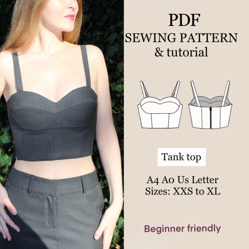 Corset Top easy PDF Sewing Pattern |XXS-XL|Instant Download| Women's Crop Top sweetheart neckline | top bustier sewing pattern with zipper