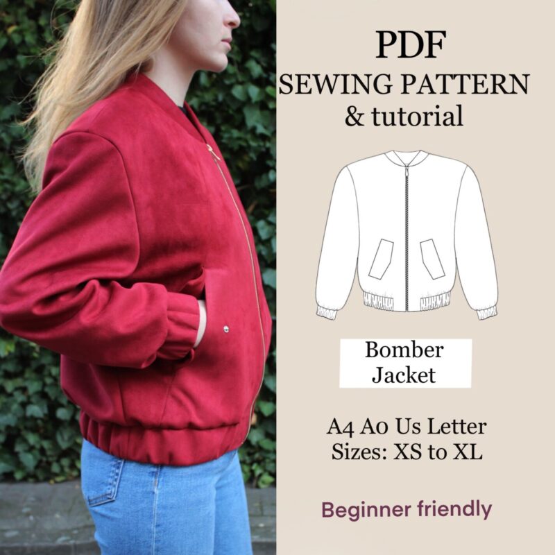 Beginner Women's Bomber Jacket Sewing Pattern PDF | XS-XL | Easy Digital PDF | Instant Download | Outerwear Sewing Pattern | Zip Front Jacket
