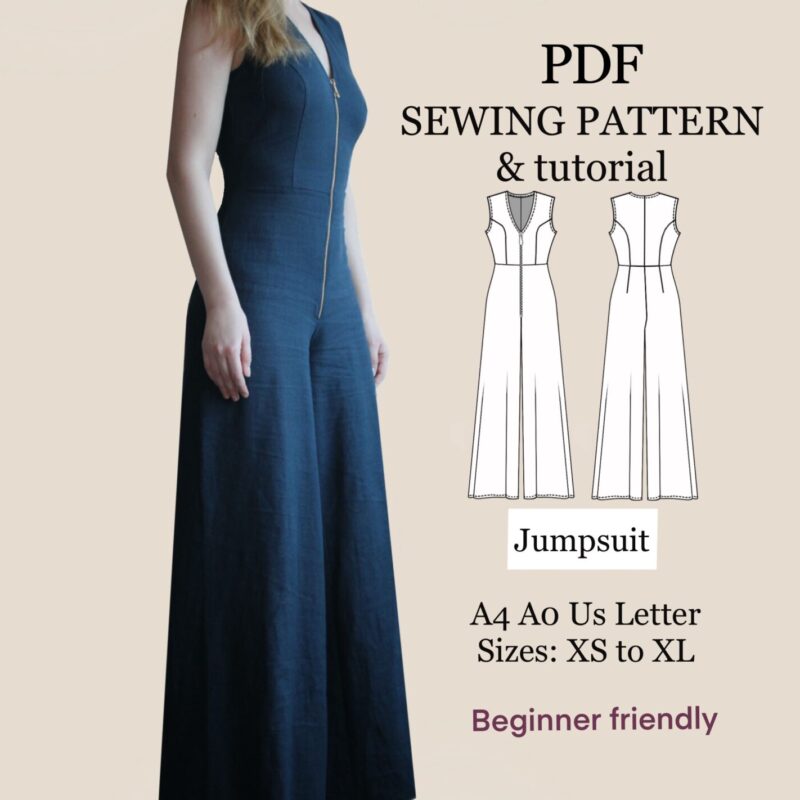 Jumpsuit simple women PDF sewing pattern | overall sewing pattern | XS-XL | instant download | easy digital pdf | wide leg jumpsuit pattern