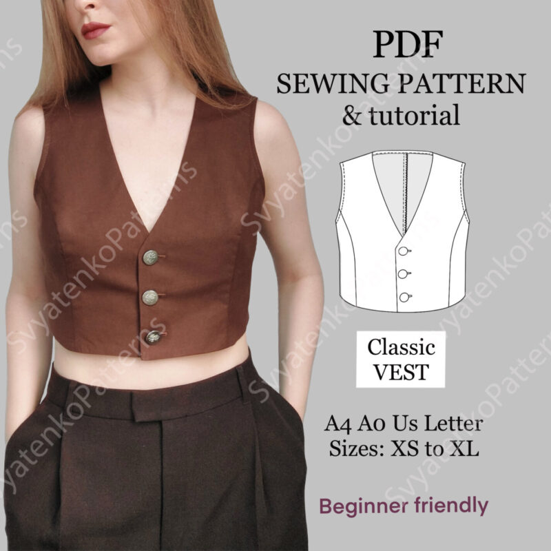 Waistcoat Pattern,Vest Sewing Pattern,Women Sewing Pattern,Sewing Patterns,short Waistcoat,a0 Sewing Pattern,Summer top,crop vest,crop top